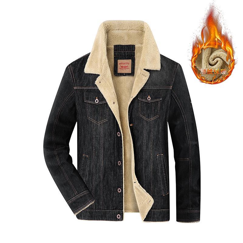 

European and American Men s Casual Denim Jacket - Loose Fit, Fleece-Lined, Plus Size, Multi-Pocket, Suitable for Middle-Aged and Young Men. M