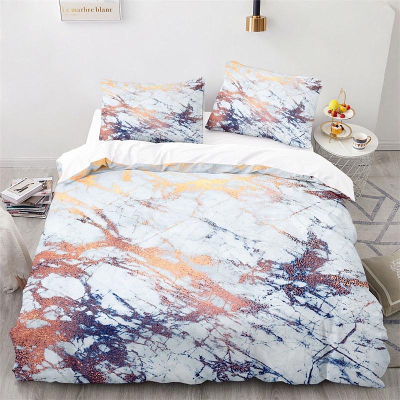 Blue Marble Print Duvet Cover Abstract Geometric Bedding Set King For Girls Kids Teens Microfiber Quilt Cover With Pillowcases