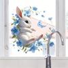 Fresh Blue Floral White Rabbit Butterfly Window Sticker Static Cling Removable Self-Adhesive Bedroom Living Room Study Balcony Home Decor