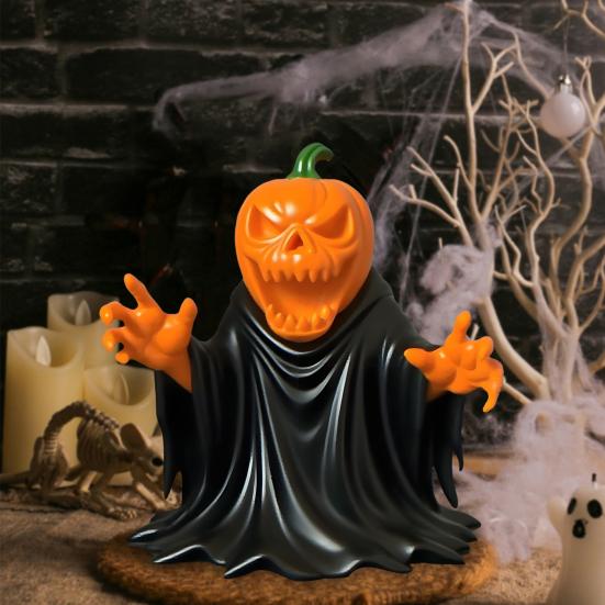 Pumpkin Ghost Figurine Spooky Cute Festive Halloween Statue Indoor Outdoor Haunted House Decoration for Tabletop Garden