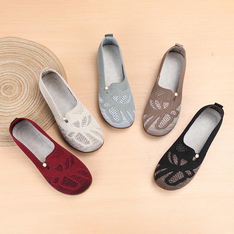 Flats for Women Breathable Knitted Ballet Flats Slip-On Lightweight Dress Shoes Comfortable Round Toe for Work Walking Office Work Shoes for Women