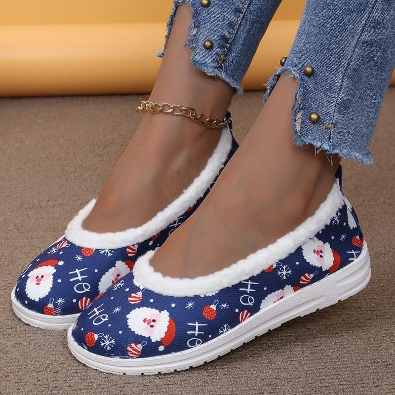 Flat single shoes women's autumn new Christmas elements plush shallow mouth casual women's shoes