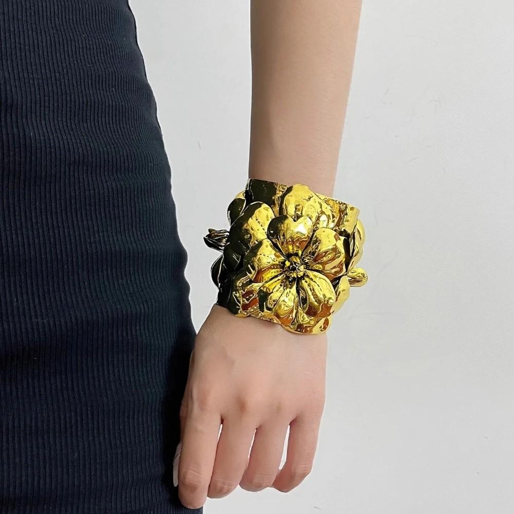 Wide Open Exaggerated Flower Bangle Geometric Women's Wrist Jewelry  Festival Gifts