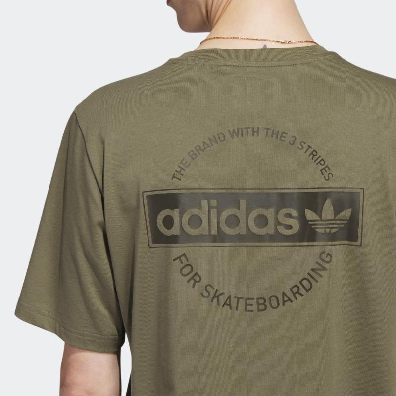 adidas Camiseta para Hombre Originals Trefoil Estampado de Letras Cuello Redondo Manga Corta Tops Rock-Layer-Olive-Green HS3055