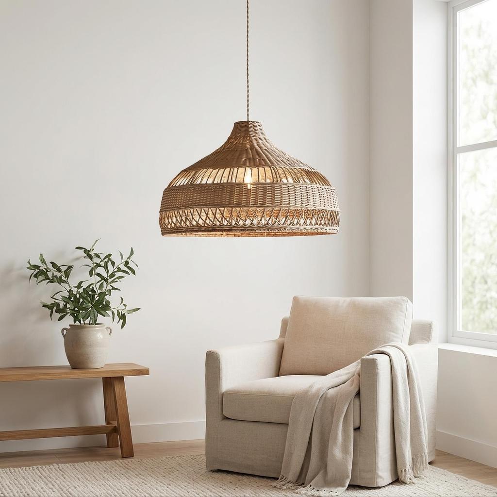 Rattan Pendant Lamp Organic Light Warm for Dining Room, Cafe