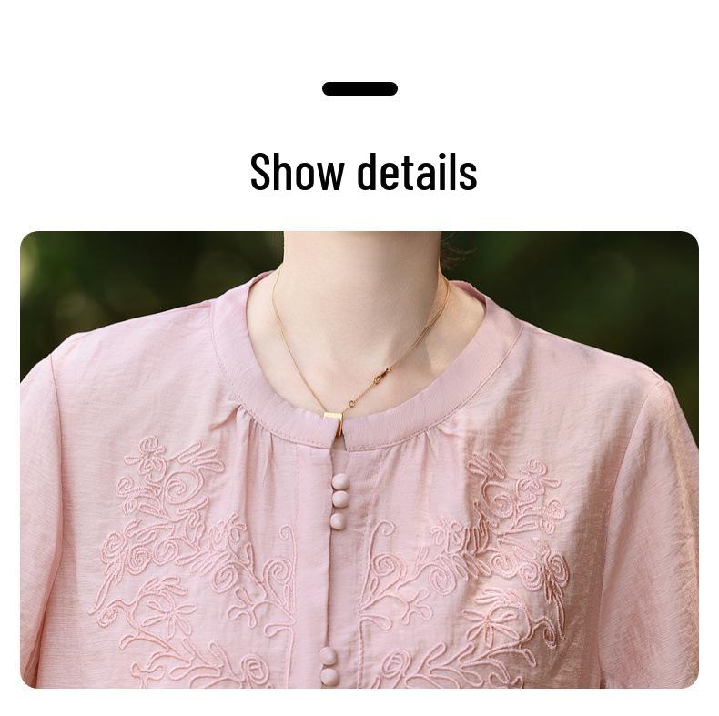 Mom's 2025 Summer Wear: New Chinese Style Blouse & Two-Piece Set for Middle-Aged and Elderly Women – Fashionable and Versatile T-Shirt.