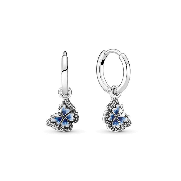 

Pandora 925 Silver Blue Butterfly Hoop Earrings Women earrings 290778C01 Box