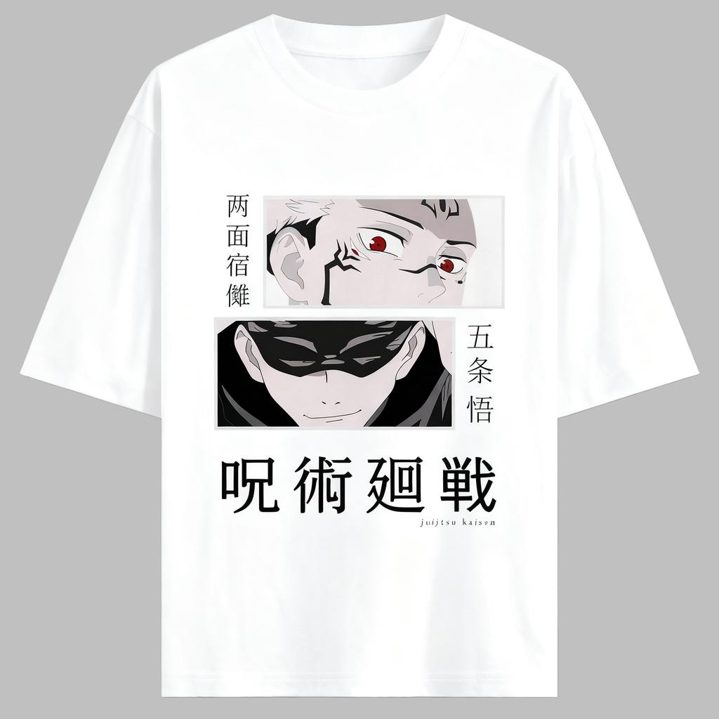 Jujutsu Kaisen Anime Gojo Satoru Druck Baumwolle T-Shirt Herren und Damen Harajuku Lässig Locker Sommer Anime Merchandise Kleidung