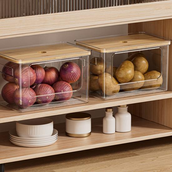 Dispenser per Sacchi della Spazzatura Portasacchi Impilabile con Coperchio in Bambù Organizzatore Trasparente in Plastica per Sacchi della Spazzatura per Cucina Lavanderia Dispensa Sotto il Lavello
