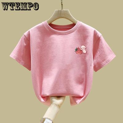 Top Solto de Verão para Meninas Camiseta Infantil de Manga Curta com Desenho Animado