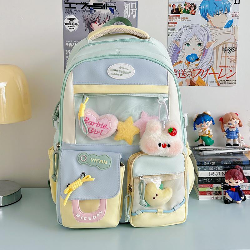 The New Japanese Ins High-value Sweet and Transparent Bag Schoolbag Female Contrasting Color Splicing Large-capacity Backpack