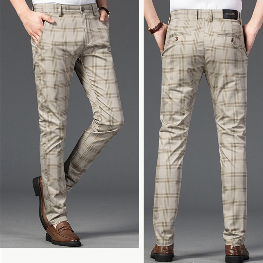 2026 Sommer Klassisch Einfach Gerade Freizeit Hosen für Herren Personalisiert Kariert Vielseitig Stretch Business Casual Schmale Hosen