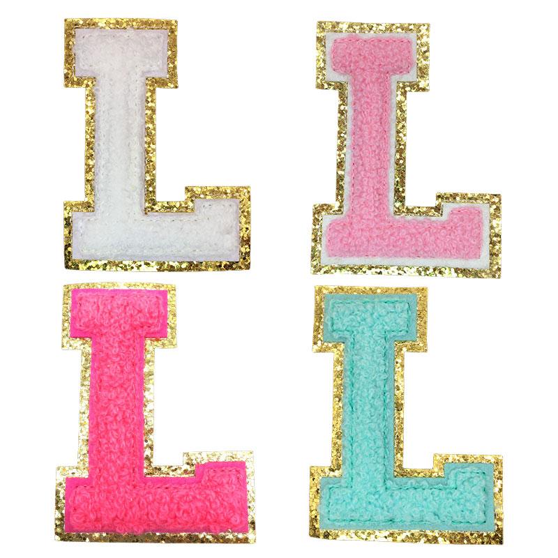 4Pcs Chenille Letters Patches Embroidery Iron On Letters Patch Appliques For Clothing Sticker Diy Accessories Large Size: 8.2Cm