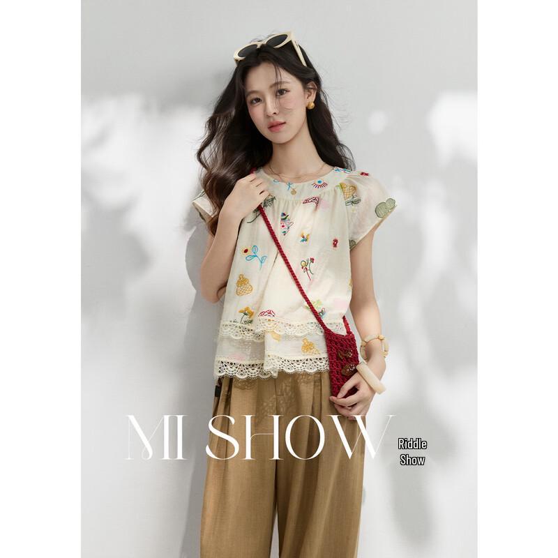 MISHOW Embroidered Lace Babydoll Top L