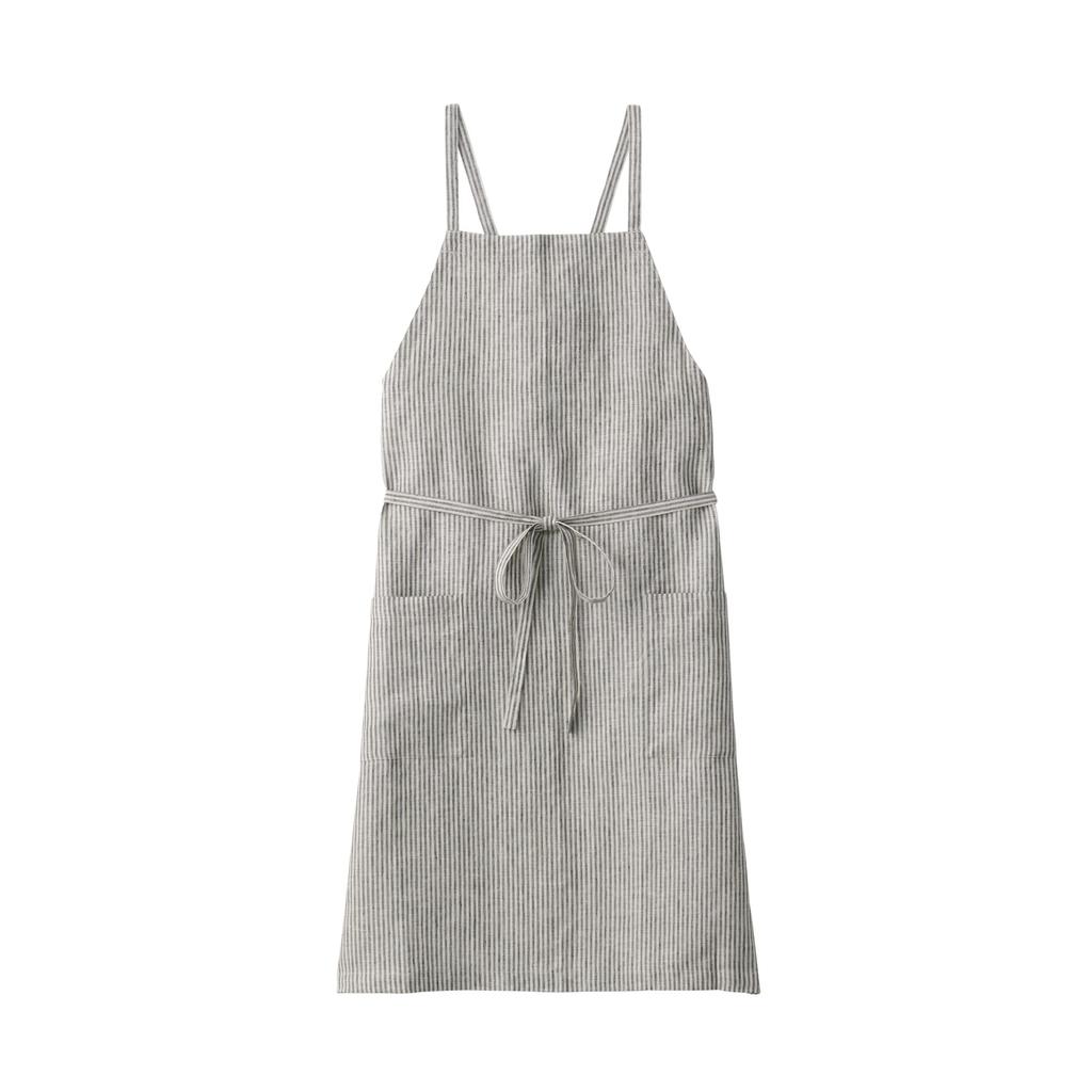 MUJI Linen Plain Weave Cafe Charcoal Gray Free 12835769 Apron, Stripe, Size,