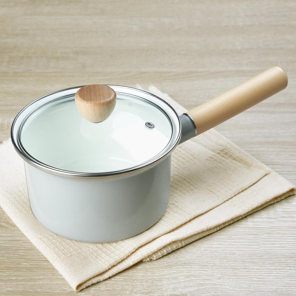 atRise Enamel Milk Pan 15cm Perfect for Making Baby Food and Miso Gas and Induction Easy To Pot (See Inside, Soup) Compatible, Clean, One-handed