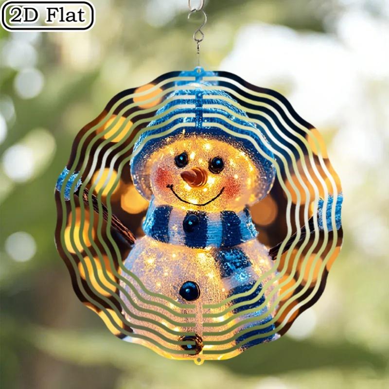 

Glowing Snowman Wind Chime. Self-lit metal decor for garden, porch & holidays. чистый