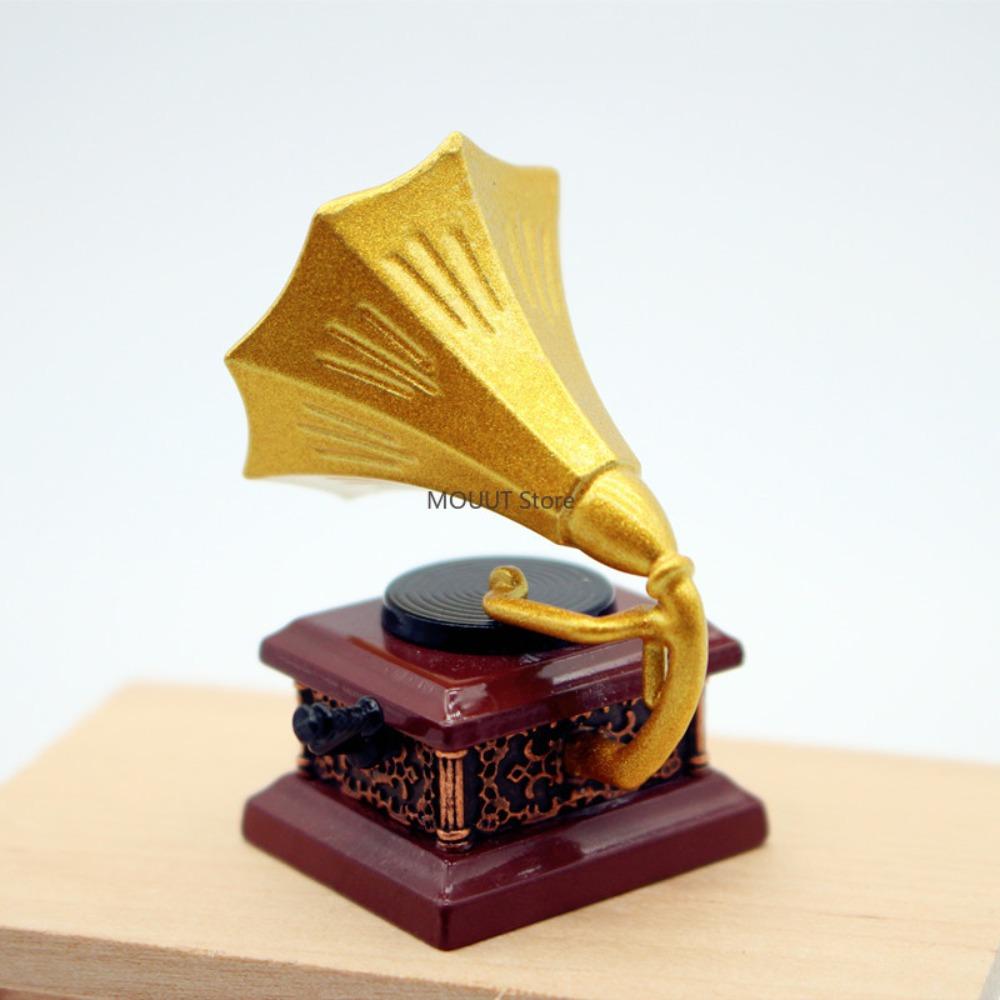 1 sztuka Domek dla lalek Gramofon Model Miniatury Odtwarzacz płyt Winylowych Model Retro Ozdoba do domu Dekoracja Akcesoria do modeli Miniaturowych