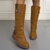 Large Size New Fashion Casual Round Head Square Documentary Women's High Fashion Leather Boots