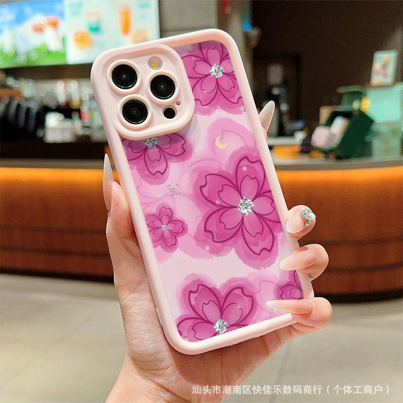 Beautiful Ink Flower Is Suitable for Apple 13 Mobile Phone Case 14promax Silicone iPhone15pro Protective Case 16/17.