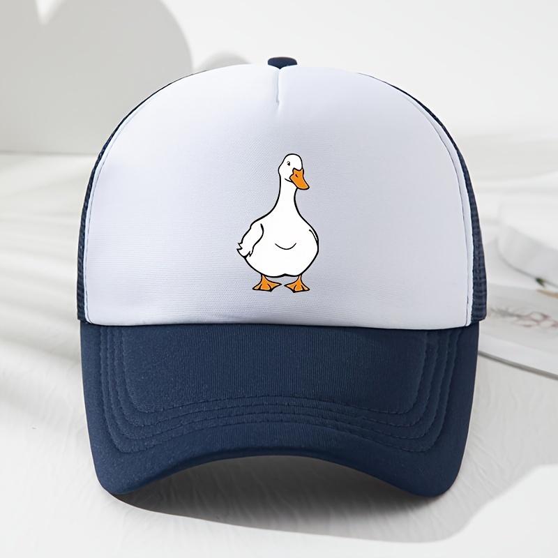 White Goose Print Mesh Baseball Cap, Fashionable Truck Driver Cap, Adjustable, Suitable for Outdoor Picnics, Hiking, Fishing