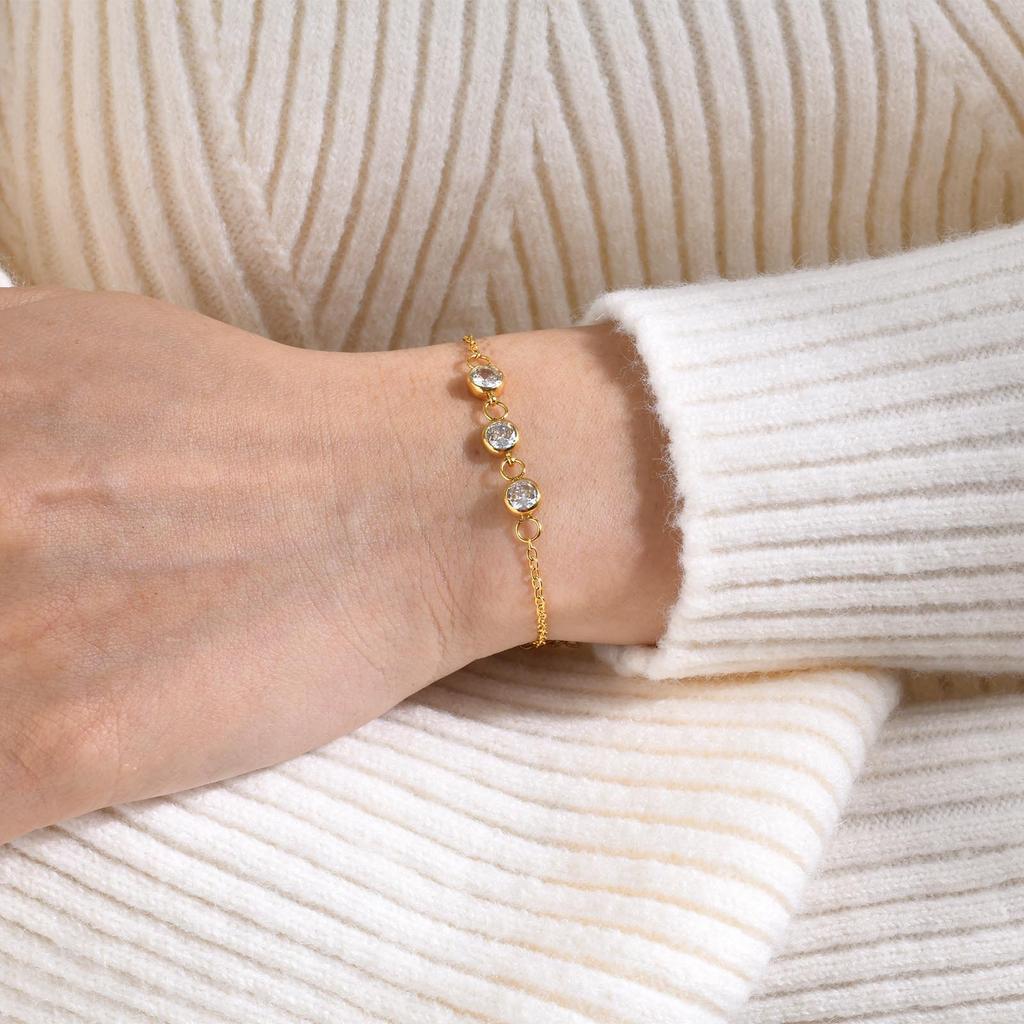 Stainless Steel Gold Green Zircon Stacked Bracelet Women, Titanium Steel Accessories Personalized Fashion Jewelry