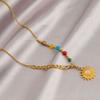 Women Vintage Multicolor Natural Stone Beaded Layered Clavicle Pendant Necklace