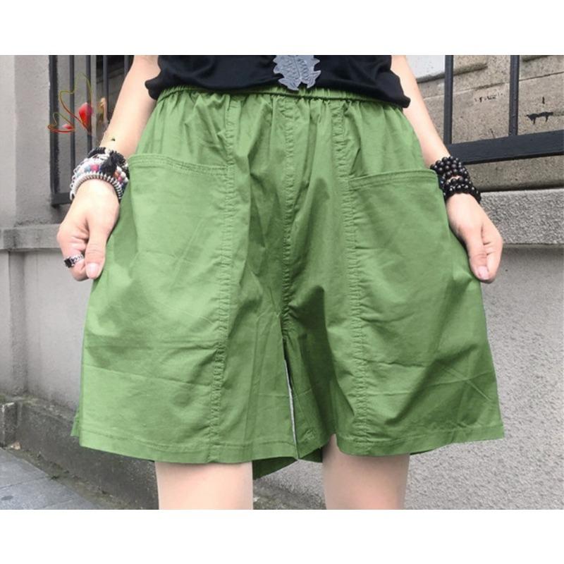 Summer Wide-leg Shorts Women's Casual Loose High-waist Straight Five-point Elastic Waist Pants