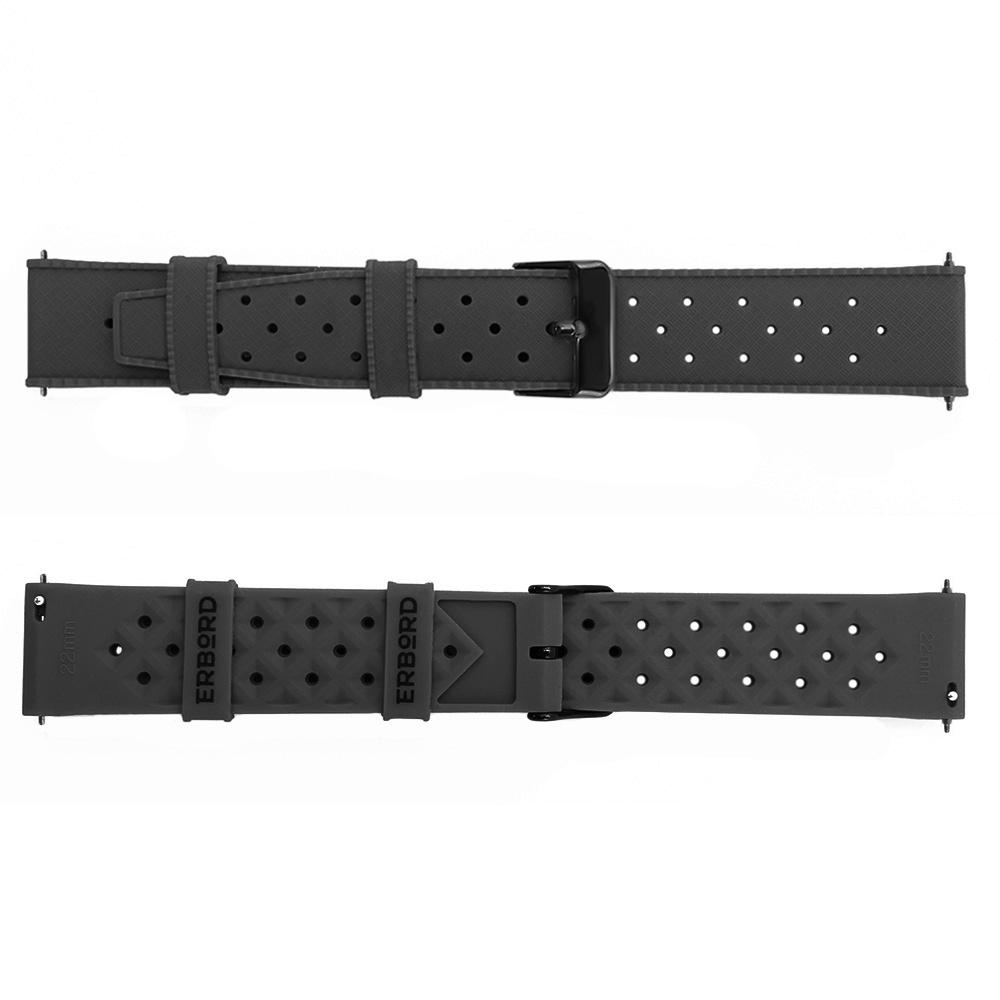 ERBORD Universal Silicone Strap 22mm, Tropic, Black / Black Buckle