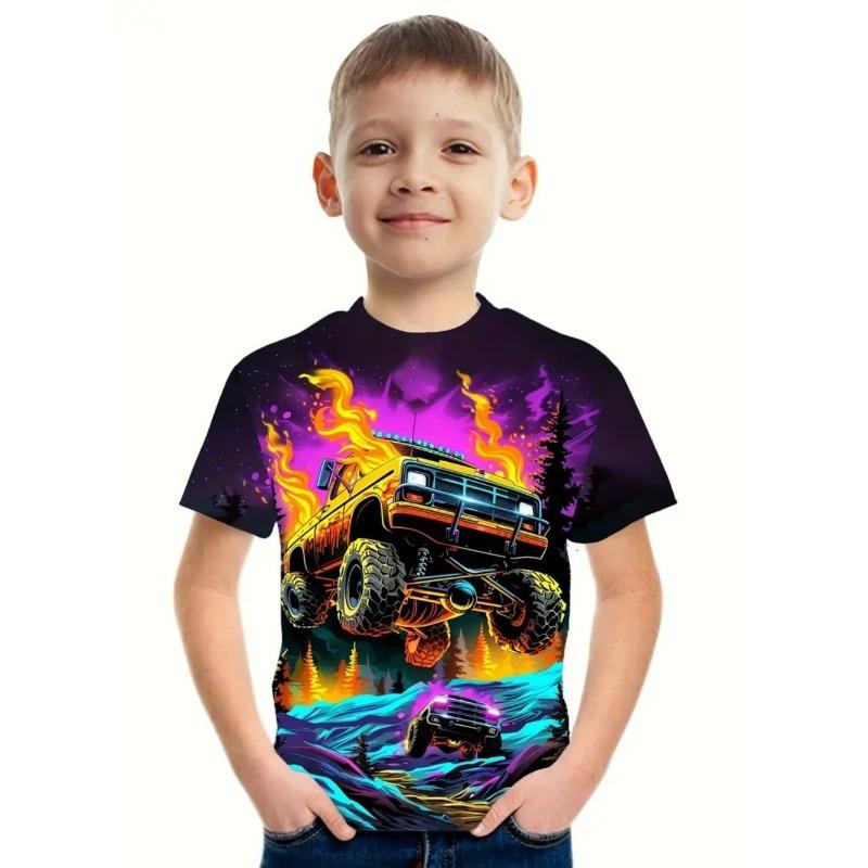 Cool Auto Jongens T-shirt Mode 3D Print Zomer Kinderen Korte Mouw Tops Lichte T-shirts Buiten Comfortabele Kindermode