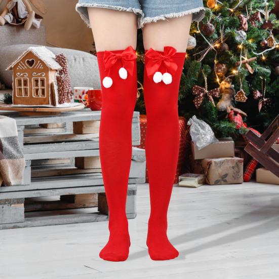 1 Pair Christmas Stockings Colorblock Striped Retro Bright Color Bow Decor Anti-slip Skinny Performances