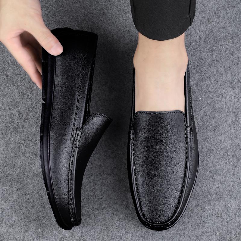 FashionMen Leather Loafers outdoor fashion Non Slip Walking Flats Breathable Outdoor Slip on Casual Shoes for Male Antiskid Footwear