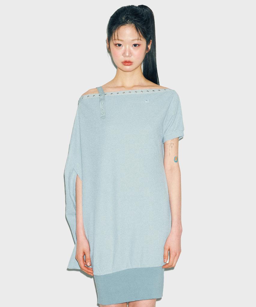 Nilring D07.00 Unbalanced Boat Neck Short-Sleeved Dress _ Mint