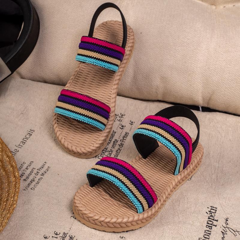 Simple Retro Girl Sandals 2025 Summer New Kids Roman Sandals Comfort Versatile Girls Beach Shoes Anti Slip Child Woven Flat Shoe