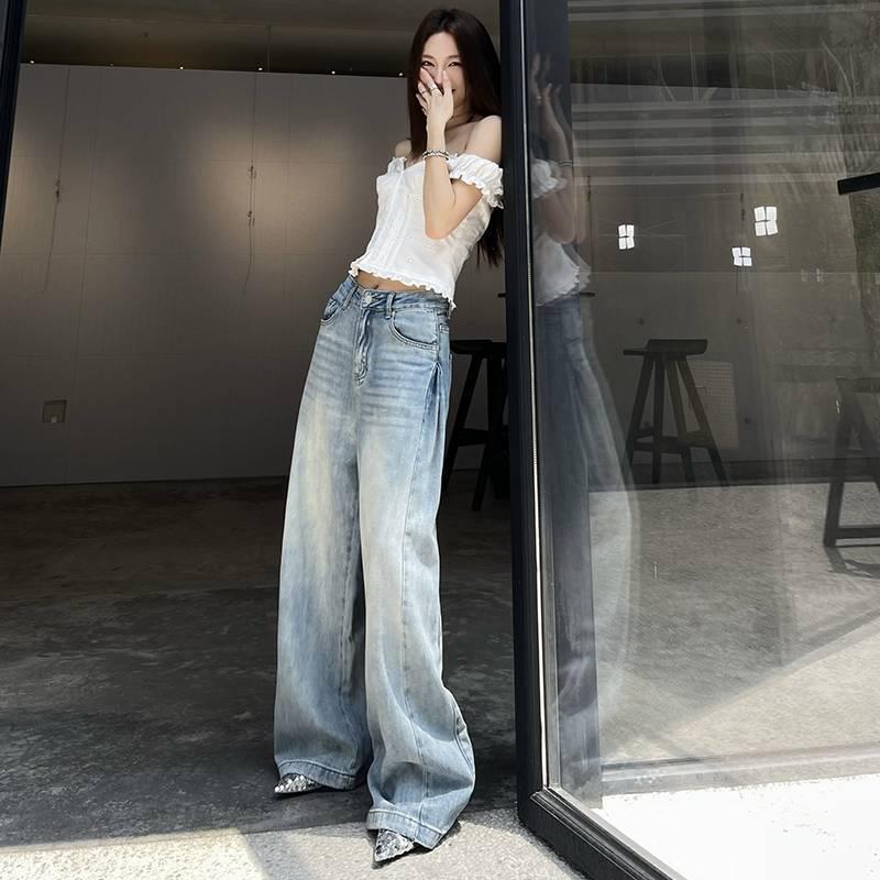 Women s High-Waisted Washed Denim Wide-Leg Jeans Extra Large