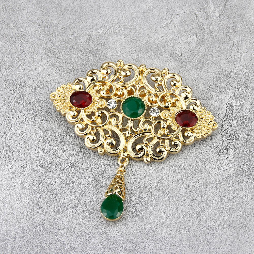 Sunspicems Fashion Arabic Flower Caftan Brooch Pins For Women Gold Morocco Algeria Wedding Jewelry Crystal Bijoux Gift