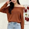 Korean Style Off-Shoulder Knit Pullover for Women