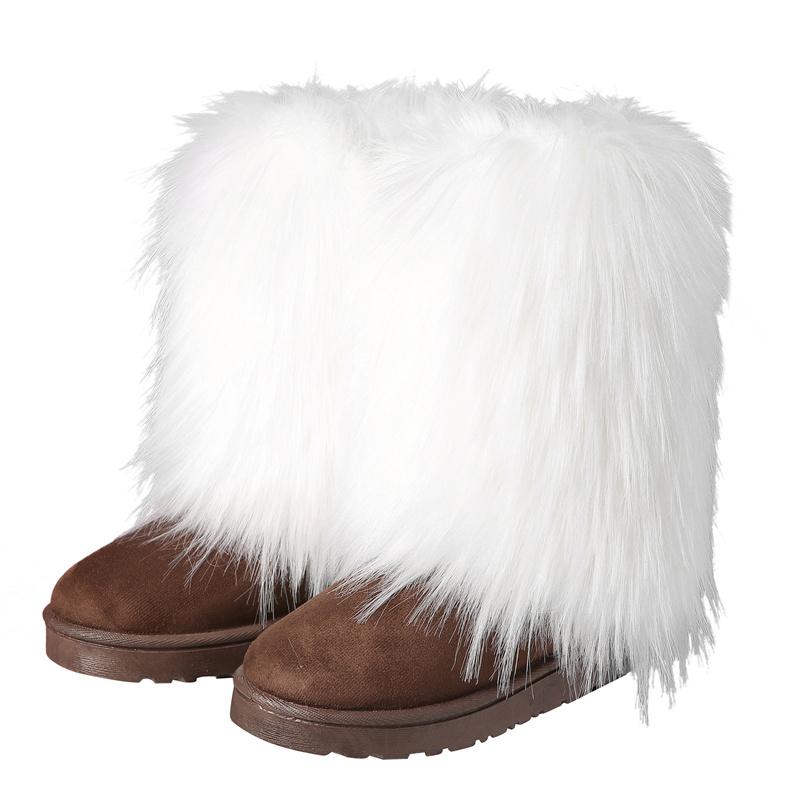 Women's New Winter Fur One-piece Imitation Raccoon Fur Warm Snow Boots Furry Shoes Outdoor Boots