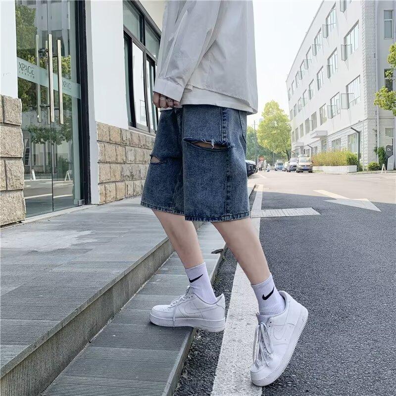 Summer Thin Five-point Denim Shorts Men's Trend Ripped Slim Casual Trendy Pants Men's Pants