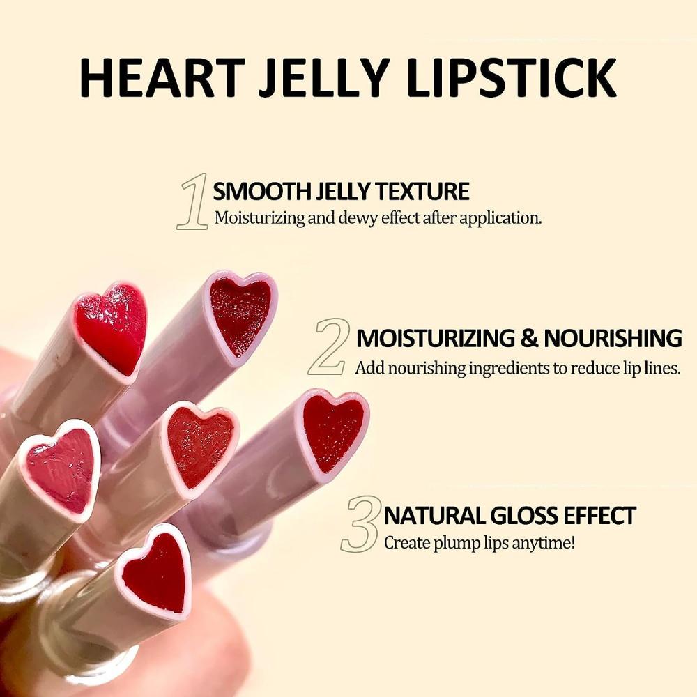 Jelly Lipstick, Tinted Glasting Melting Balm, Heart Shape Lip Gloss Lip Stain, Long Lasting Moisturising, High Pigmented