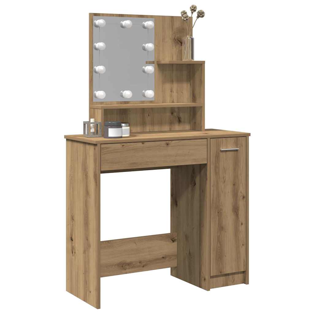 Makeup Vanity with LED Lights Artisan Oak Finish 86.5 X 35 X 136 Cm