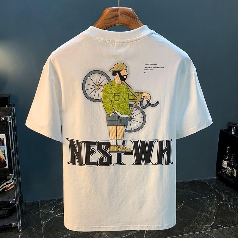 Summer Cotton Tshirt Loose Printing New Cartoon Round Neck Shortsleeved Top Halfsleeved Trendy Brand Versatile Unisexs Casual