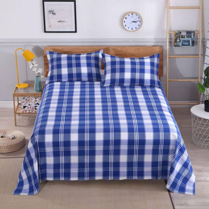 Plaid Thickened Coarse Cloth Bed Sheet Set - 4 Pieces, Breathable & Skin-Friendly for Dorms