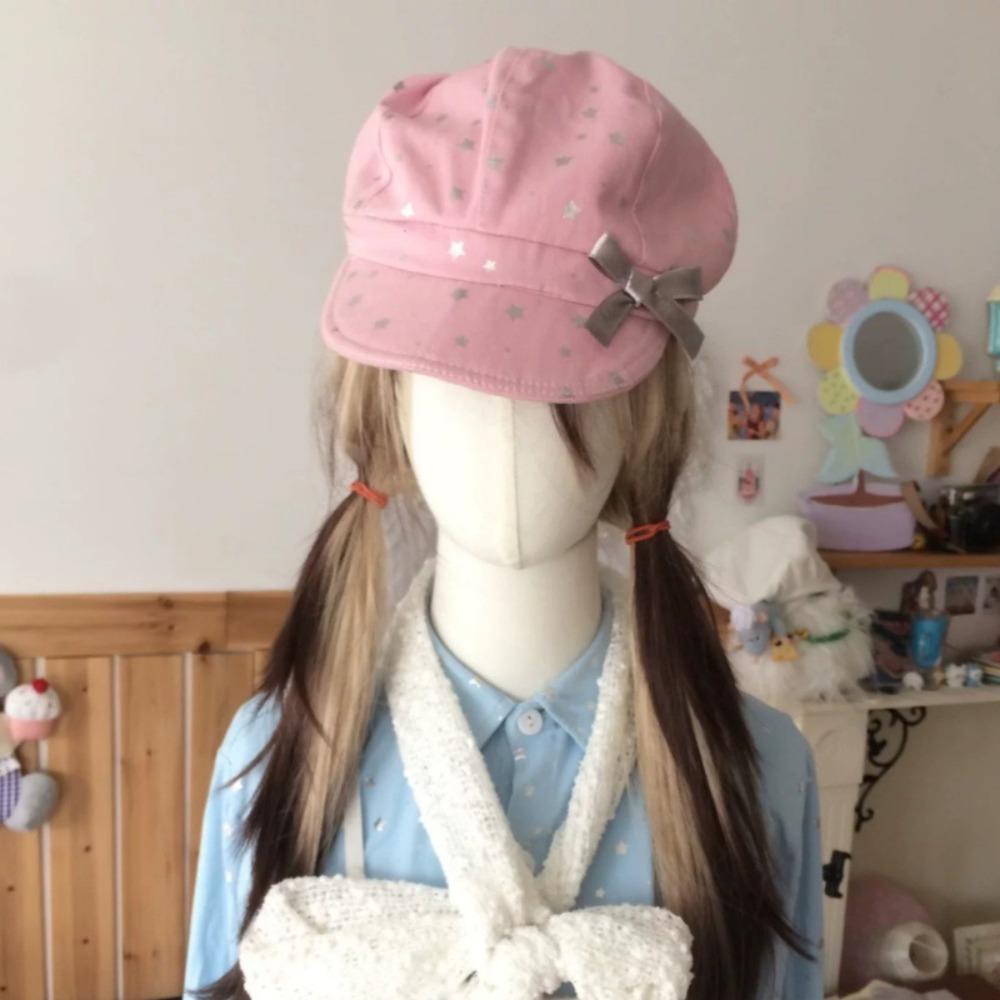 Sunscreen Silver Star Bowknot Cap Cotton Bunny Ears Berets Cap Detachable Rabbit Ears Hat  Men