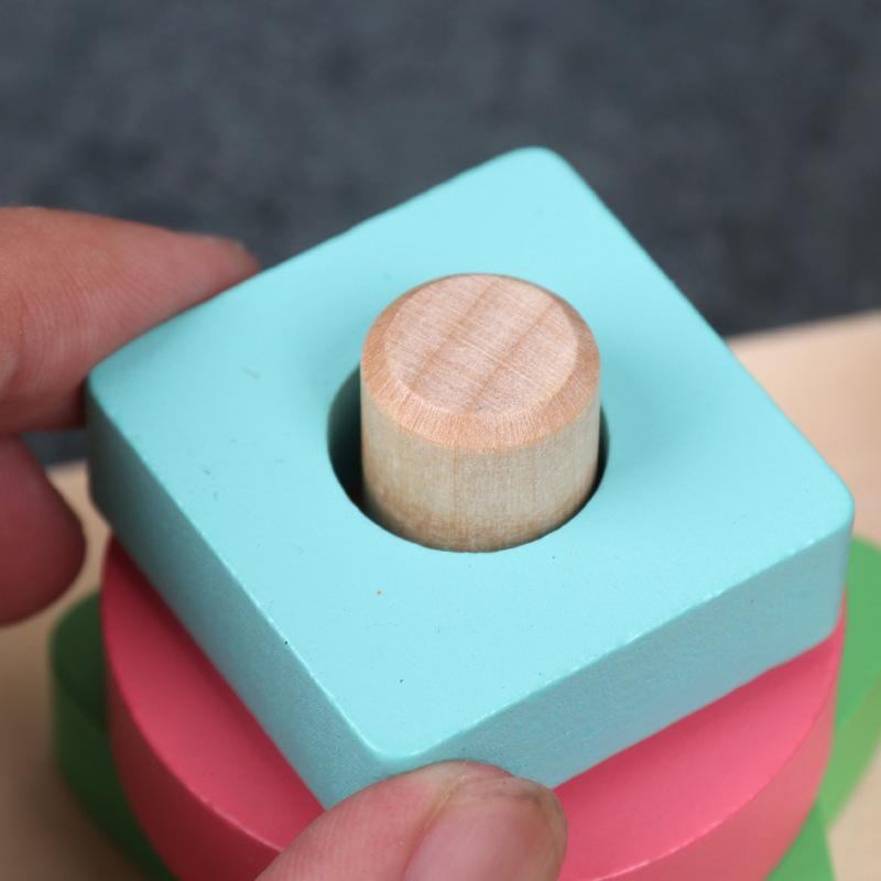Wooden Geometric Column Set Intellectual Toy Gradual Change Color Flower Shape Cognitive Matching Children'S Intellectual Toys
