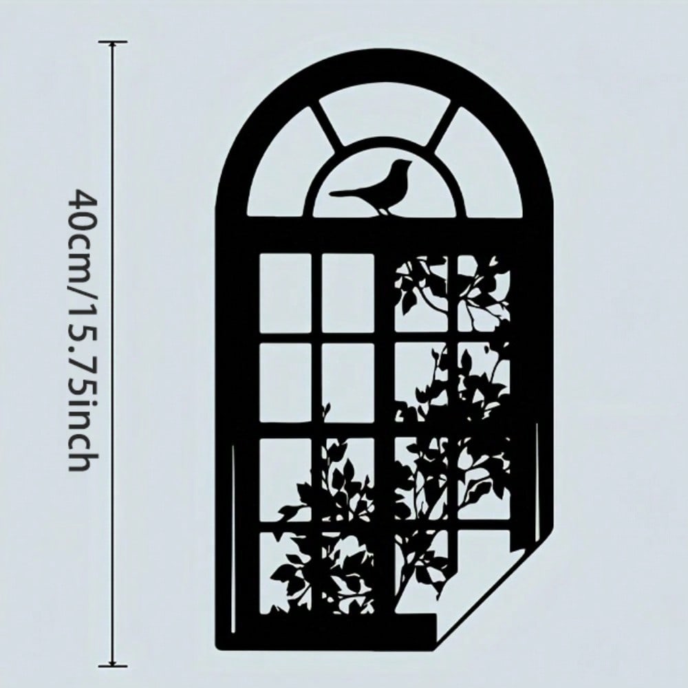 

Retro Vintage Metal Window Wall Art Black Iron Floral Design Home Decor 23x40