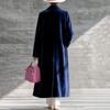 Cappotto Lungo da Donna in Velluto con Collo a Revers Lunghezza Sopra il Ginocchio Elegante Capospalla Invernale