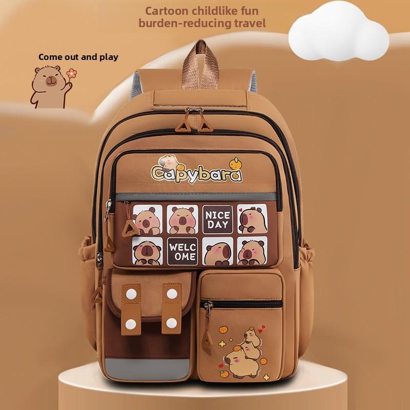 Nylon Childrens Backpack Featuring Capybara Cartoon Pattern Classroom Bag School