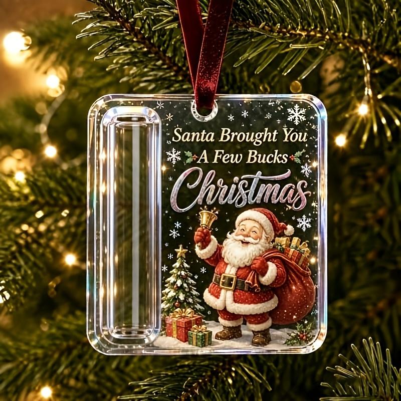 3D Acrylic Christmas Money Jar Hanging Ornament Cash Gift Holder Christmas Tree Decoration Small Gift Container for Graduation Holiday Stocking