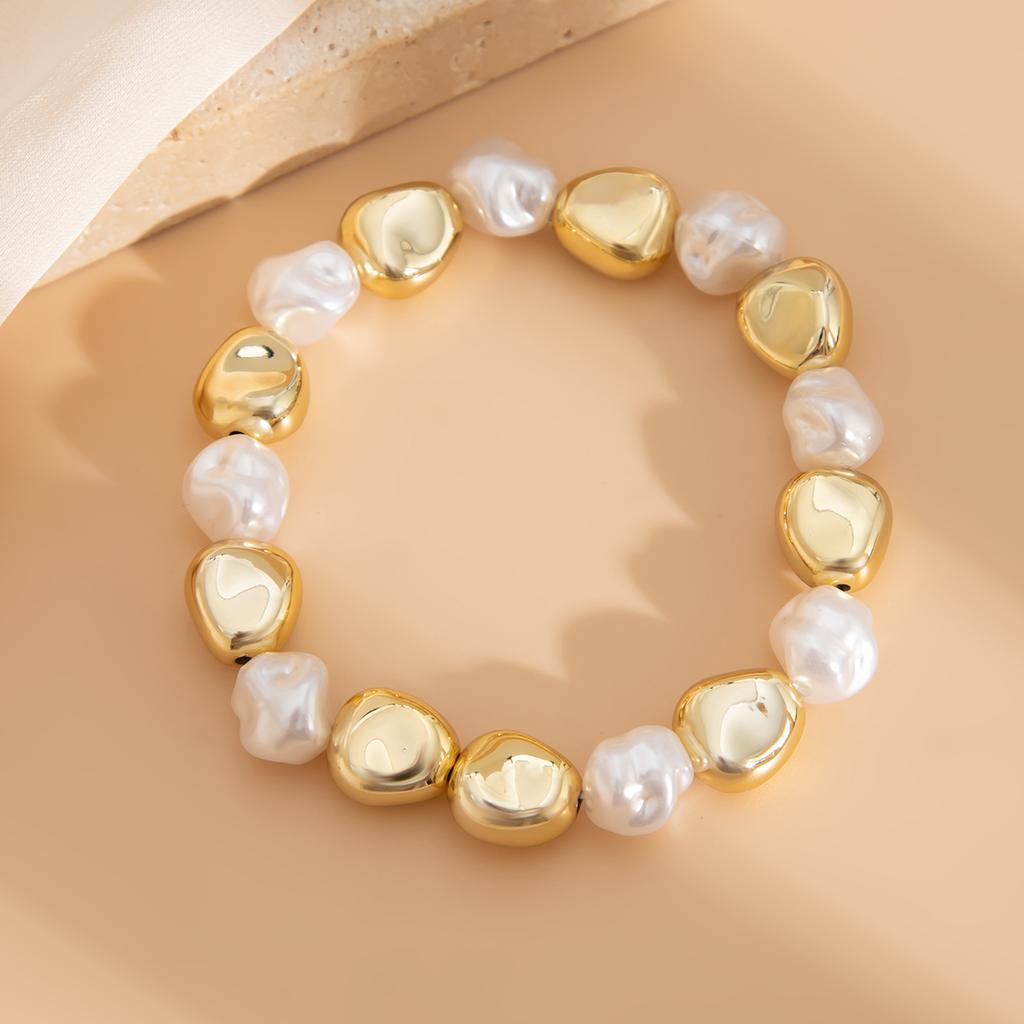 SHIXIN 4 Styles Smooth Metal Hug Shaped Wavy Cuff Spring Bangles Women Luxury Imitation Pearl Beads Bracelets 2026 New Jewelry